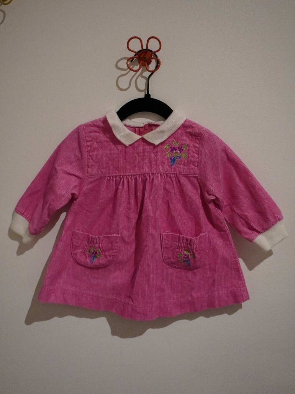 Vintage Baby Club line by C&A Floral Embroidered Corduroy Dress Pink 6-9M